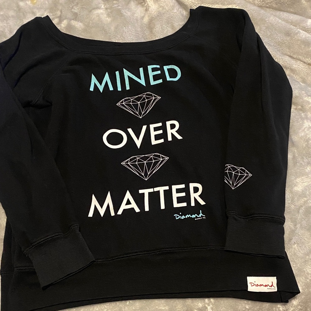 Diamond Supply Co. Black Pullover with Blue & White 'Mined Over Matter' Graphic